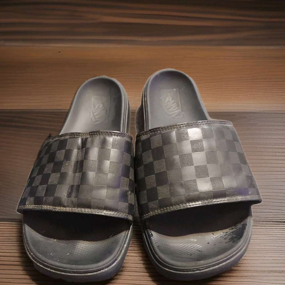 VANS La Costa Slide-On Men's Slide Sandals Black Checkerboard Logo US 11 Grunge